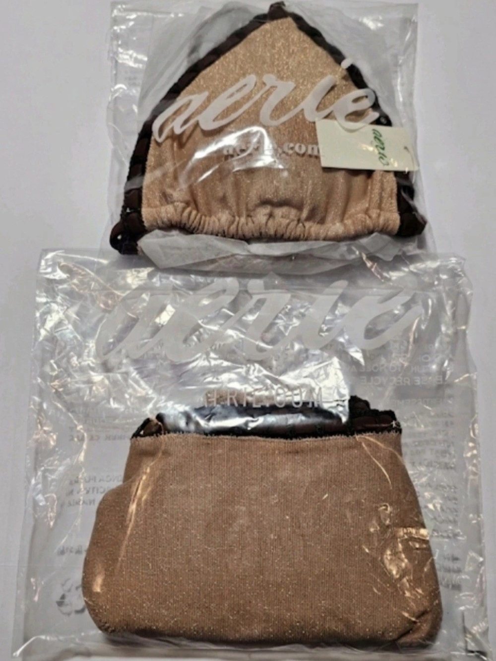 Aerie Real Good Metallic Tan Brown Shimmer Cheeky Bikini Set Size Small S